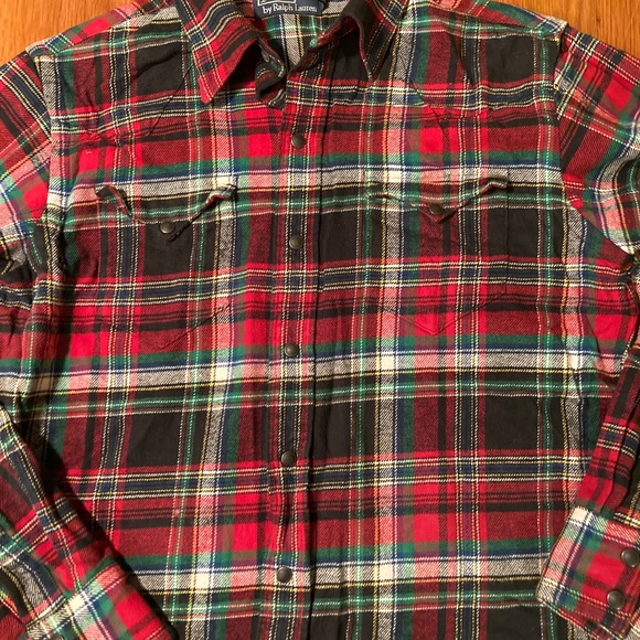 Polo Ralph Lauren Western Patch Suede Elbow Snap Plaid Flannel Shirt - Picture 4 of 11